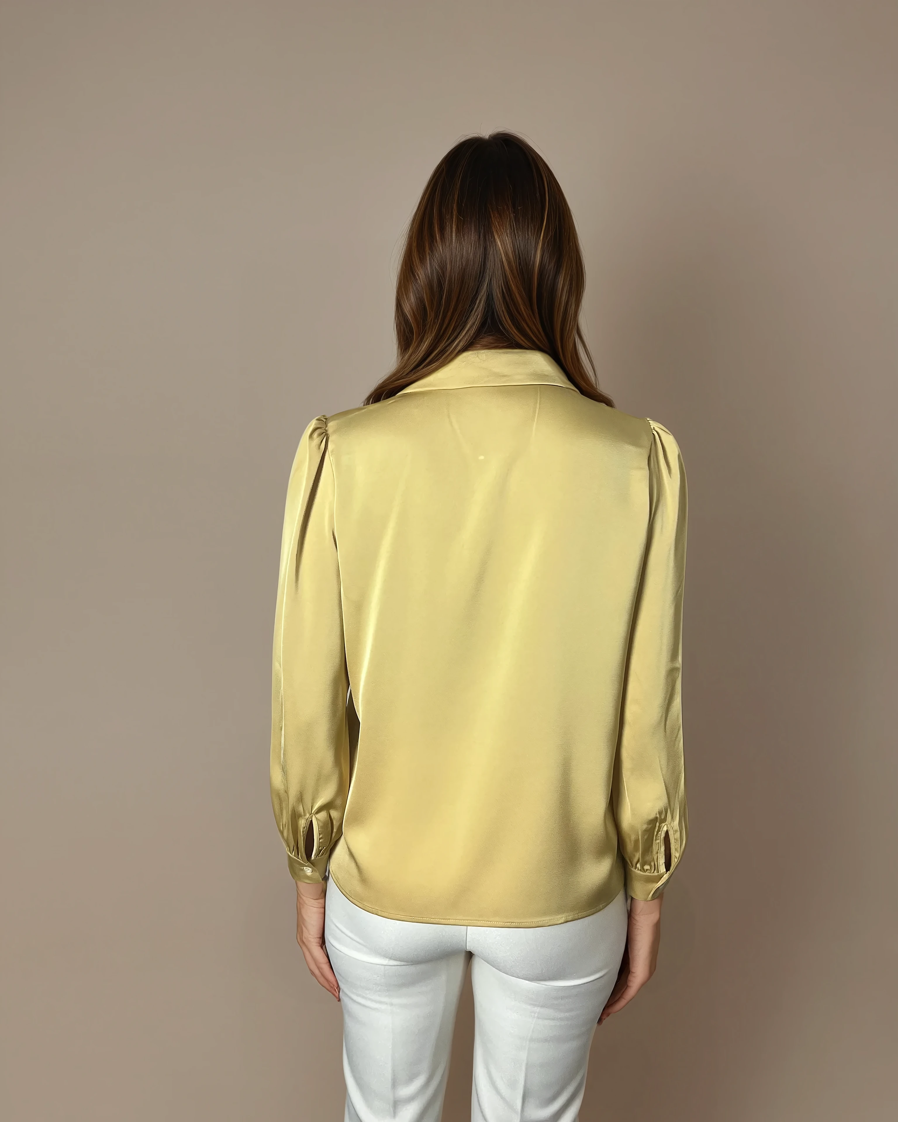 Silk yellow blouse with long sleeves