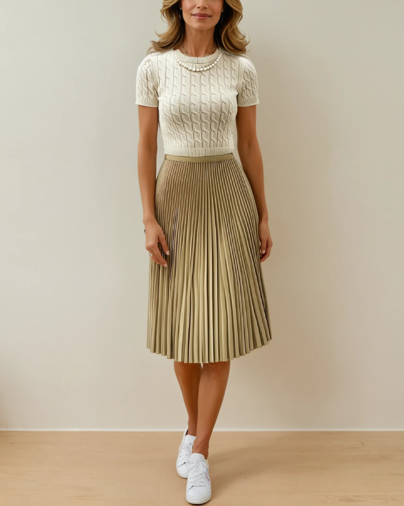 Classic pleated midi skirt in coffee