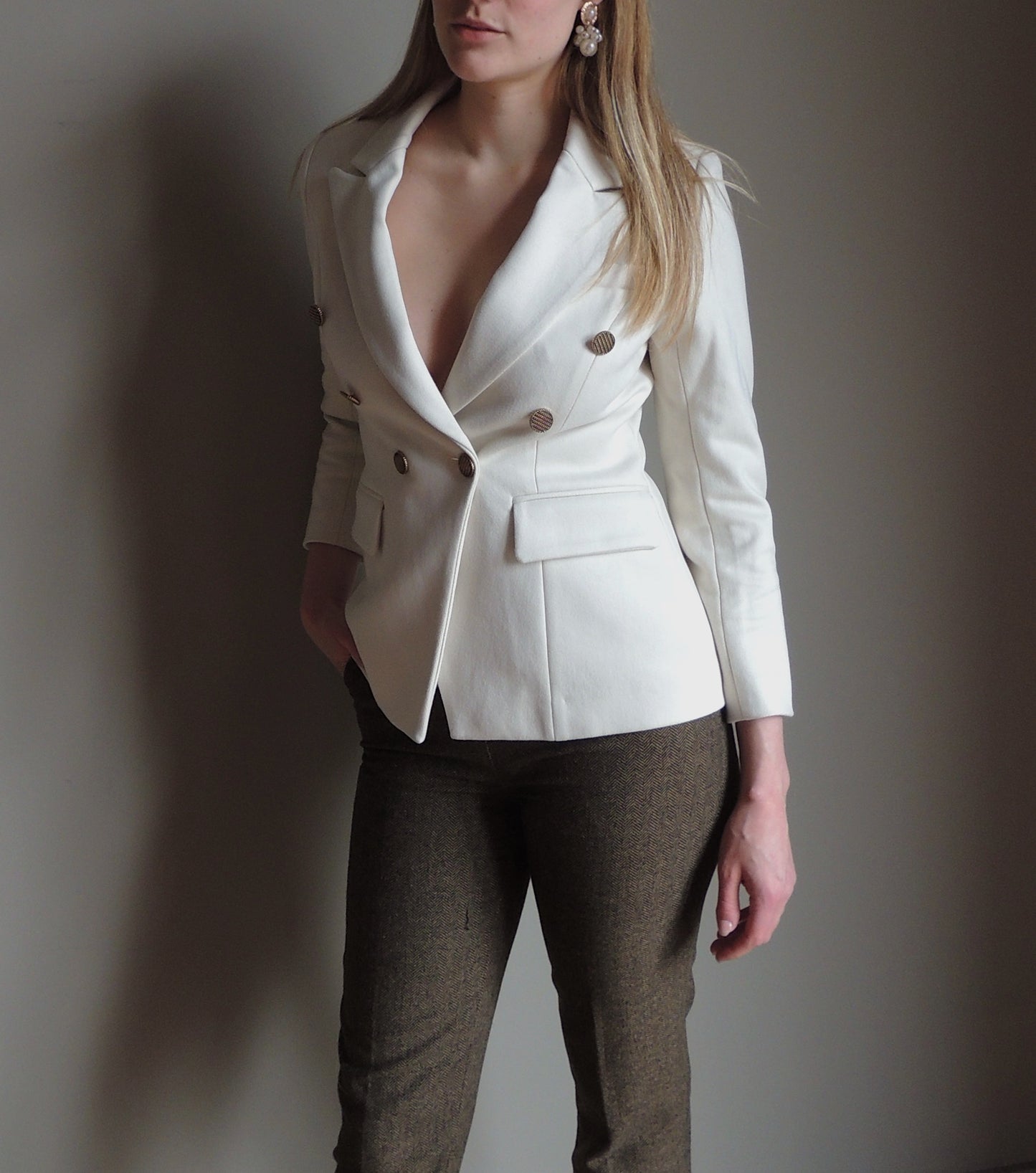 Getailleerde luxe blazer beige