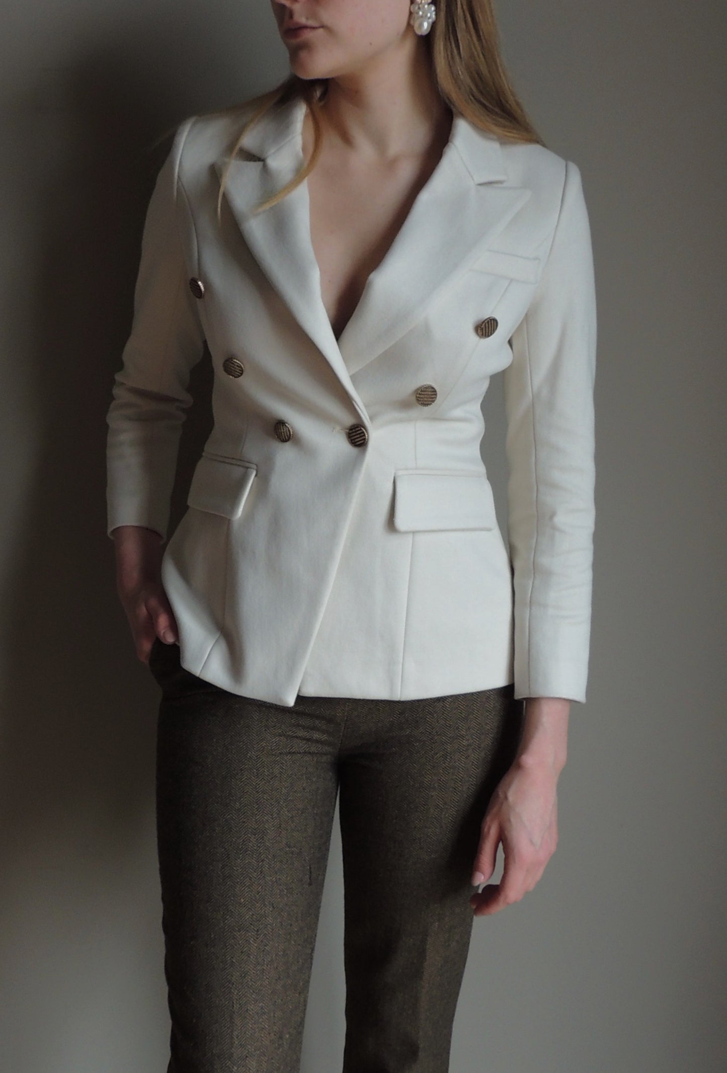 Getailleerde luxe blazer beige