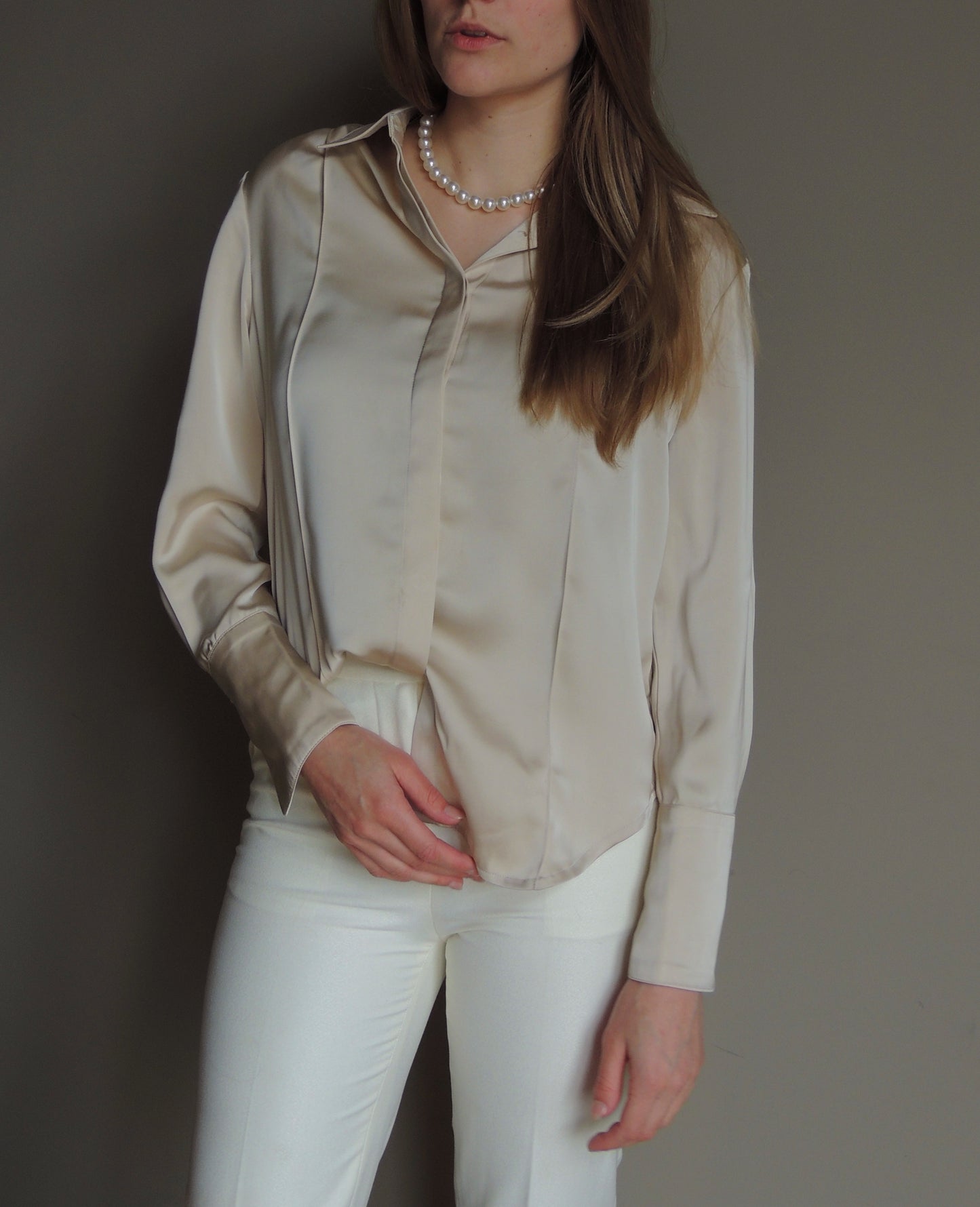 Zijde champagne oversized blouse