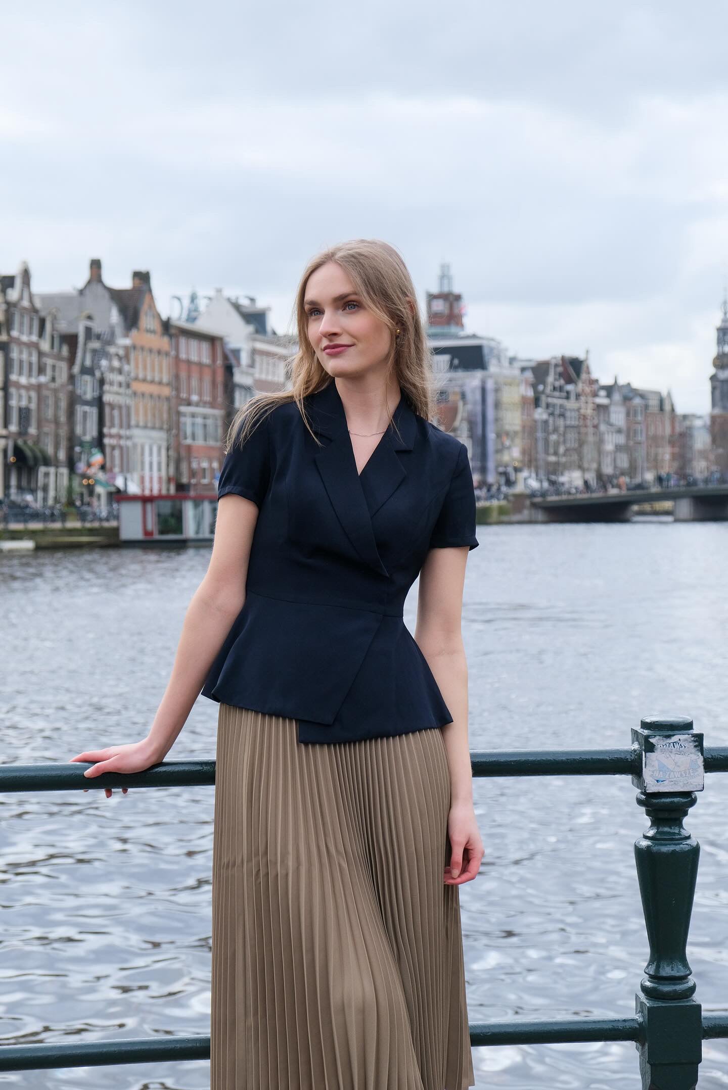 Blazer top in navy met korte mouw