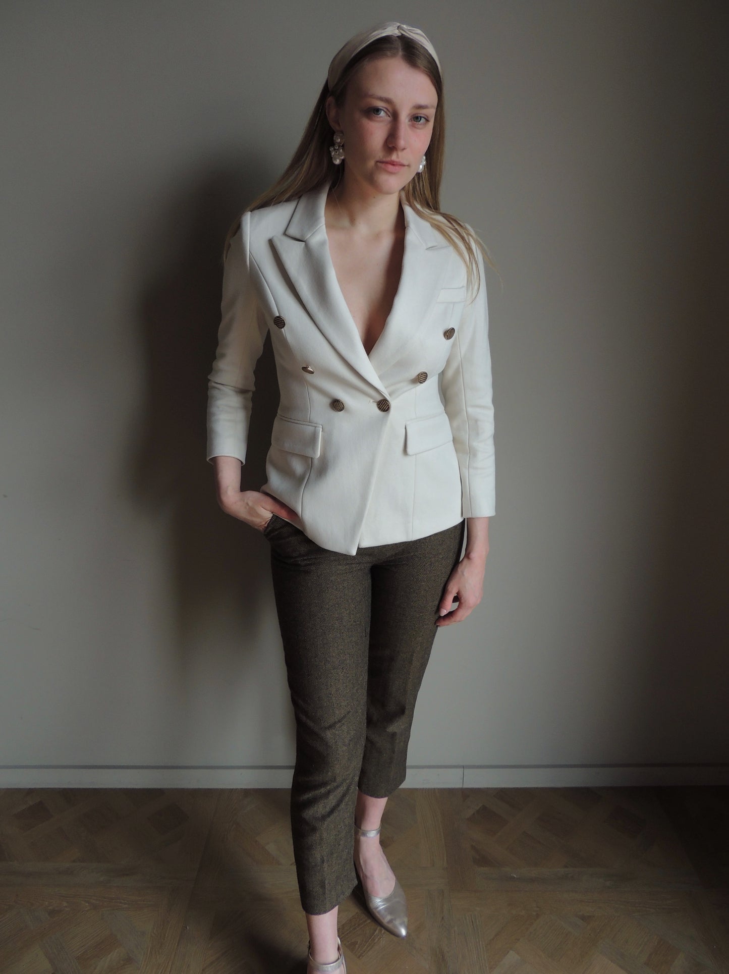 Getailleerde luxe blazer beige