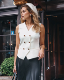 Chic white waistcoat V-neck, two piece