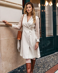 Beige dress with transparent sleeves