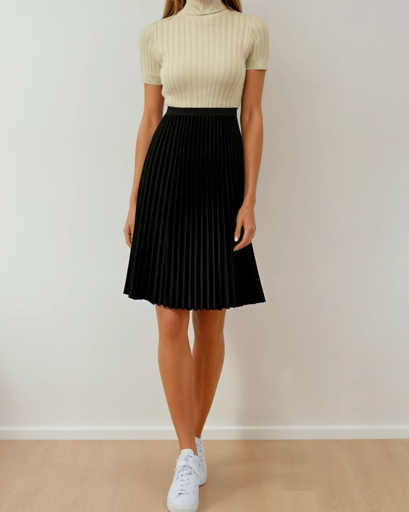 Classic pleated midi skirt in black
